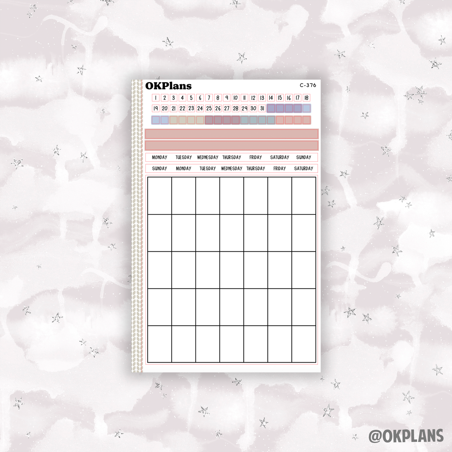 A5 3/4 Page Box Perpetual Calendar Sticker // C-376 // Functional