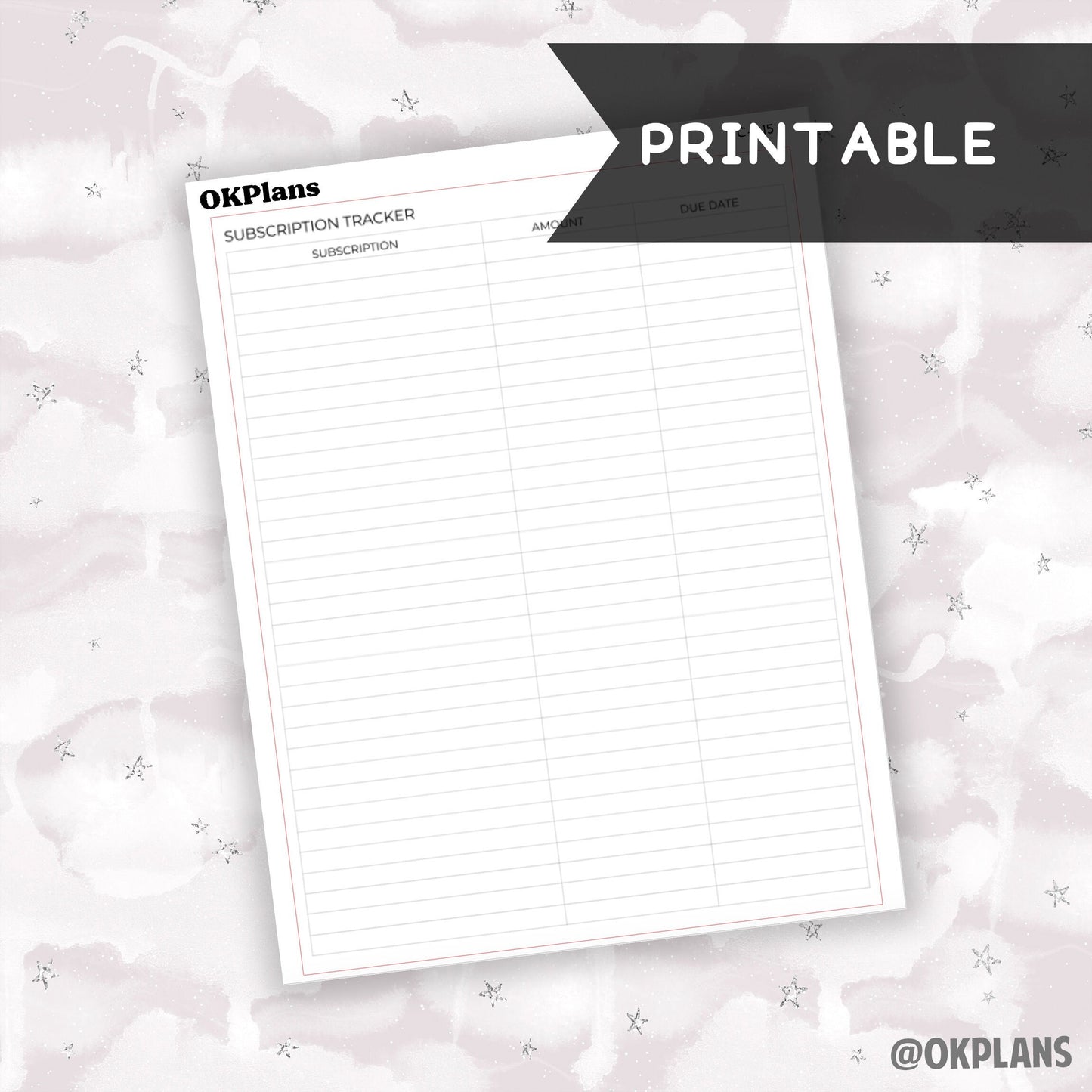 7x9 Subscription Tracker Sticker // Printable // C-315 // Functional