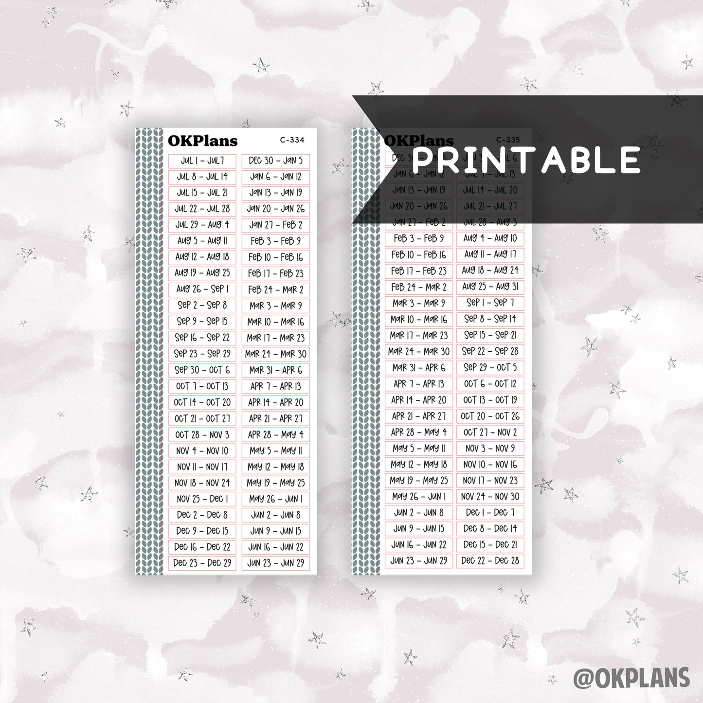 Week Of Sticker // Printable // C-334 or C-335 // Functional