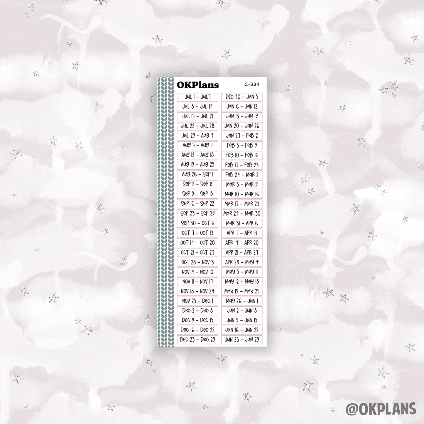 Week Of Sticker // Printable // C-334 or C-335 // Functional