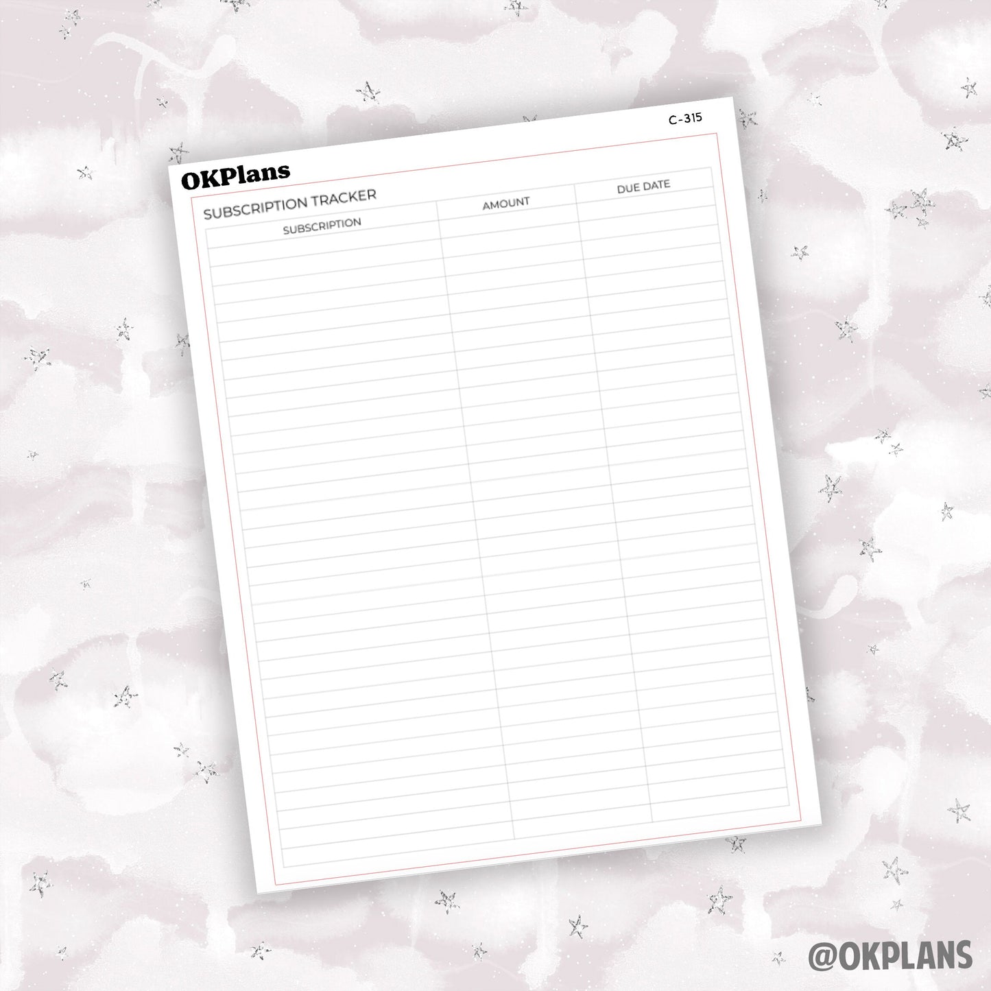 7x9 Subscription Tracker Sticker // C-315 // Functional