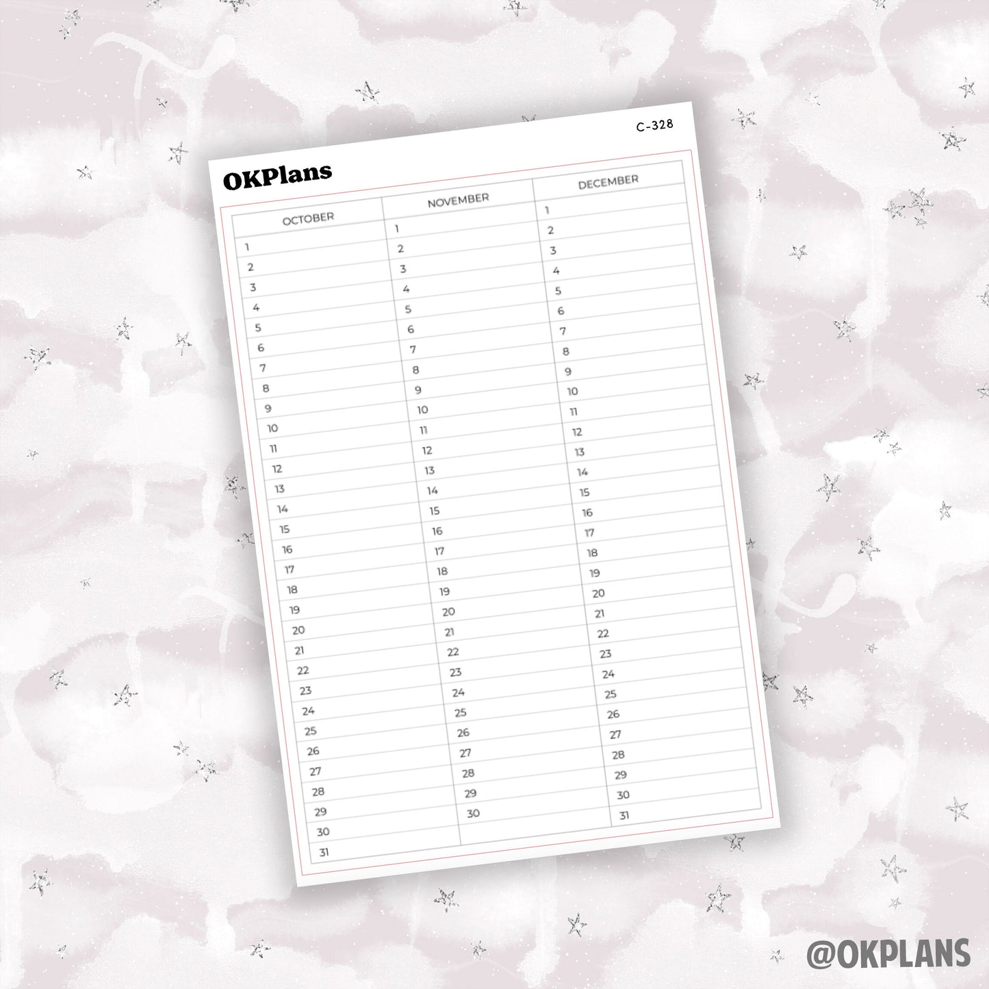 A5 Perpetual Calendar Sticker // Printable // C-325, C-326, C-327, C-328 // Functional