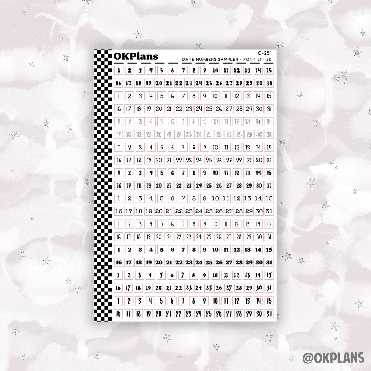 Date Numbers Sampler // C-001 or C-125 or C-251 // Functional
