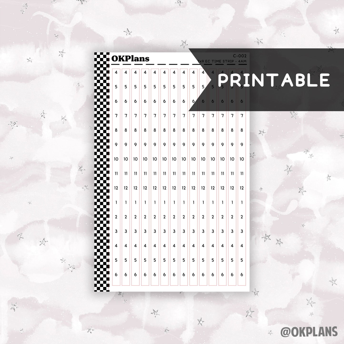 7x9 EC Time Strips - 4AM // Printable // C-002 // Functional