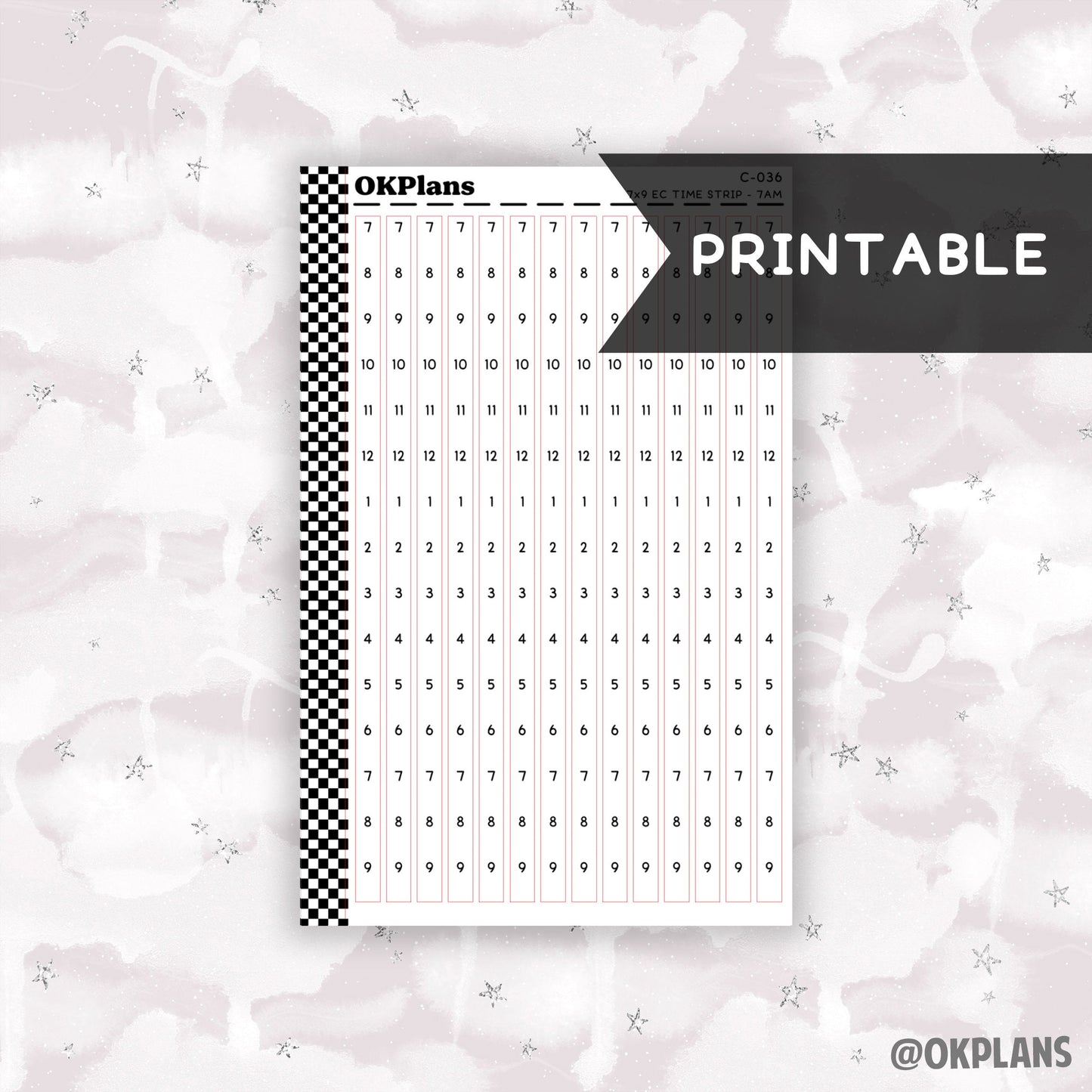 7x9 EC Time Strips - 7AM // Printable // C-036 // Functional