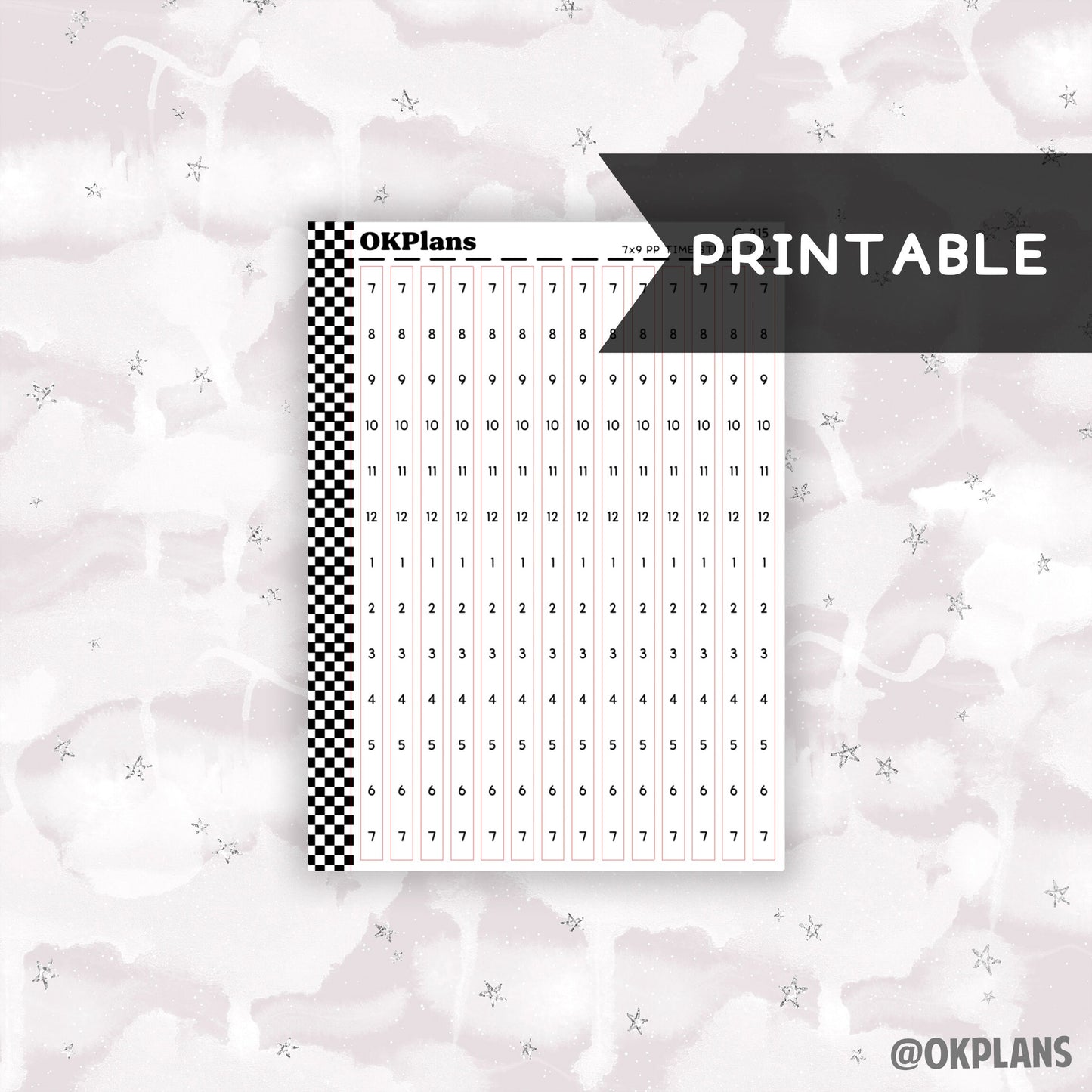 7x9 PP Hourly Time Strips - 7AM // Printable // C-215 // Functional