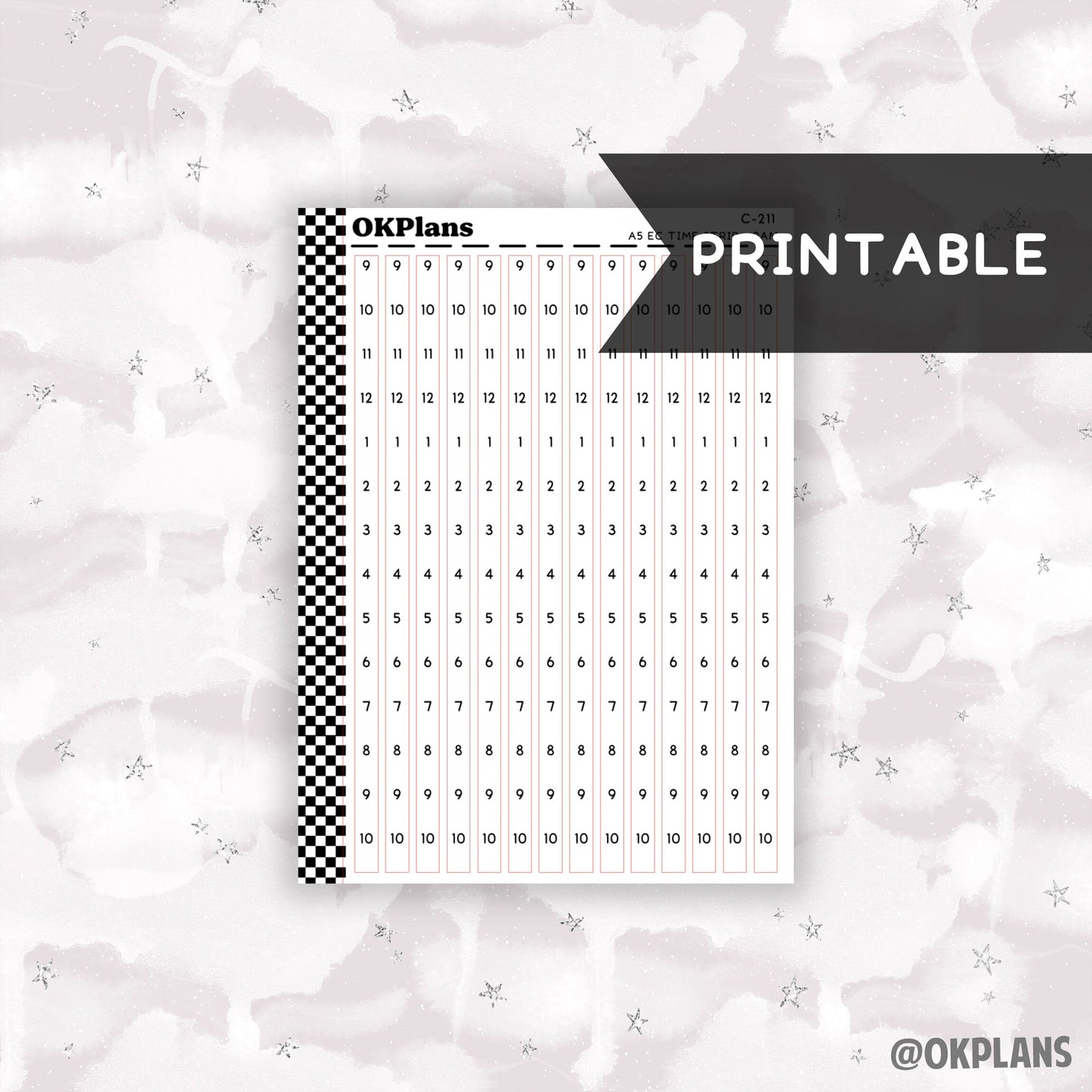 A5 EC Time Strips - 9AM // Printable // C-211 // Functional