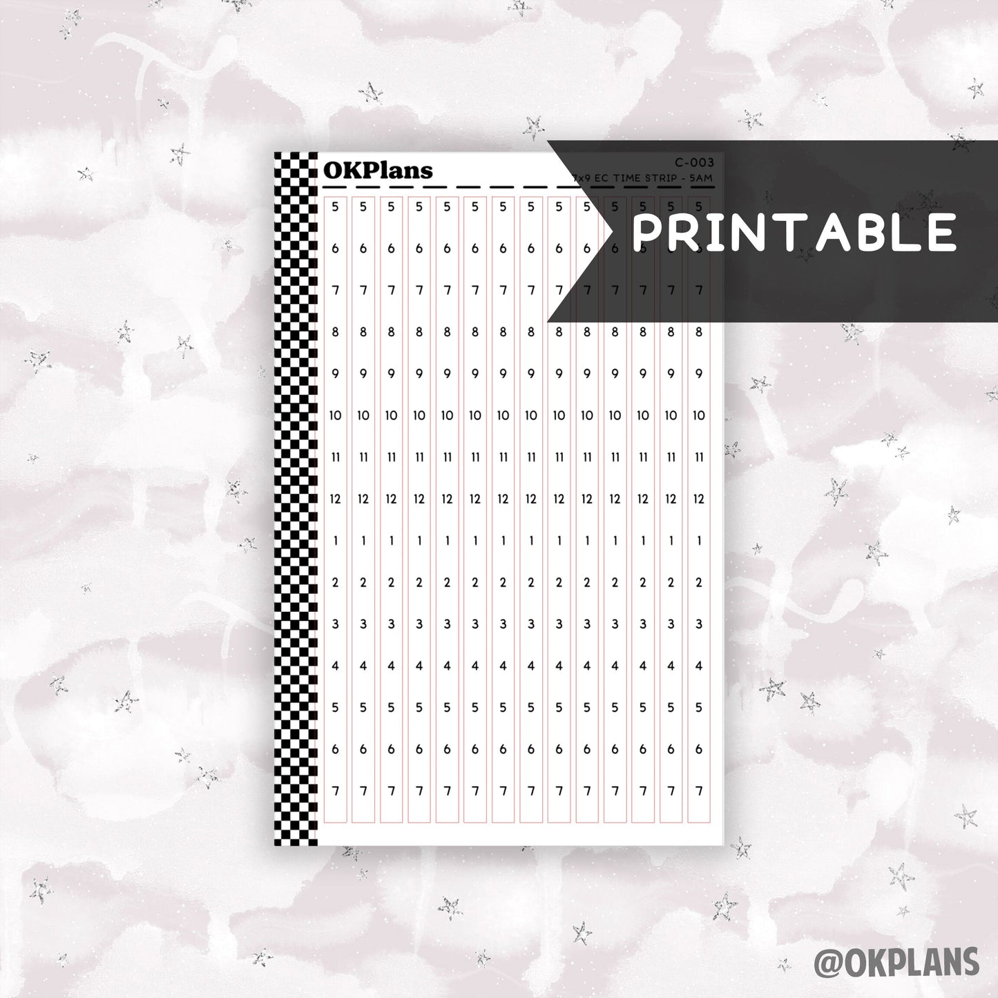 7x9 EC Time Strips - 5AM // Printable // C-003 // Functional