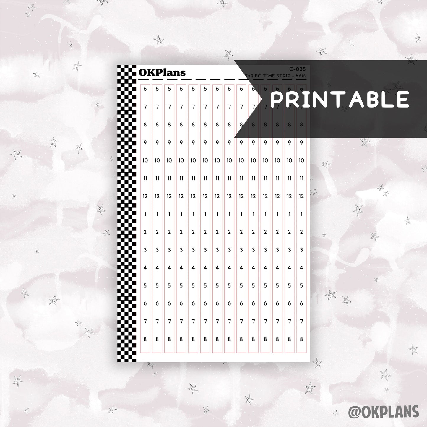 7x9 EC Time Strips - 6AM // Printable // C-035 // Functional
