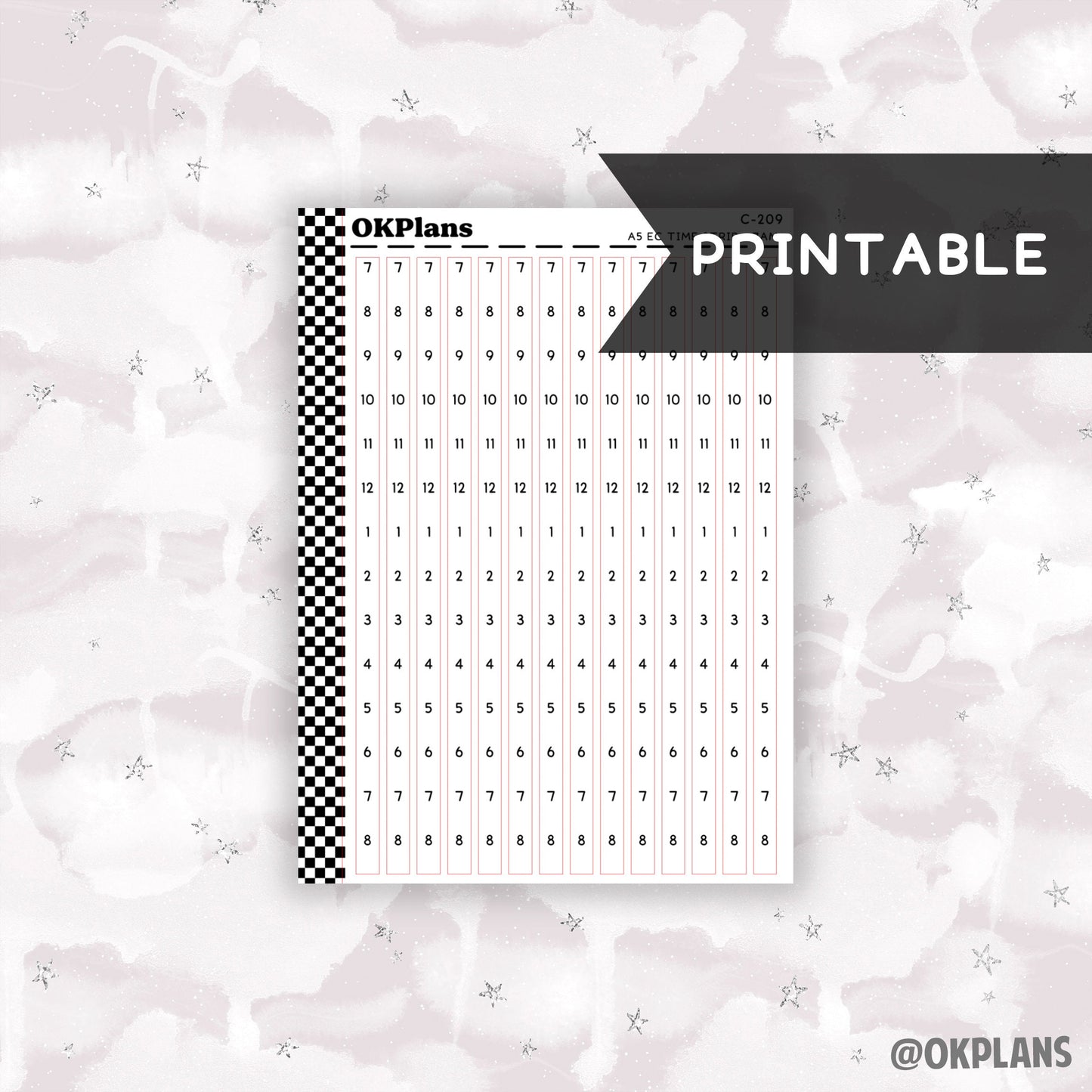 A5 EC Time Strips - 7AM // Printable // C-209 // Functional