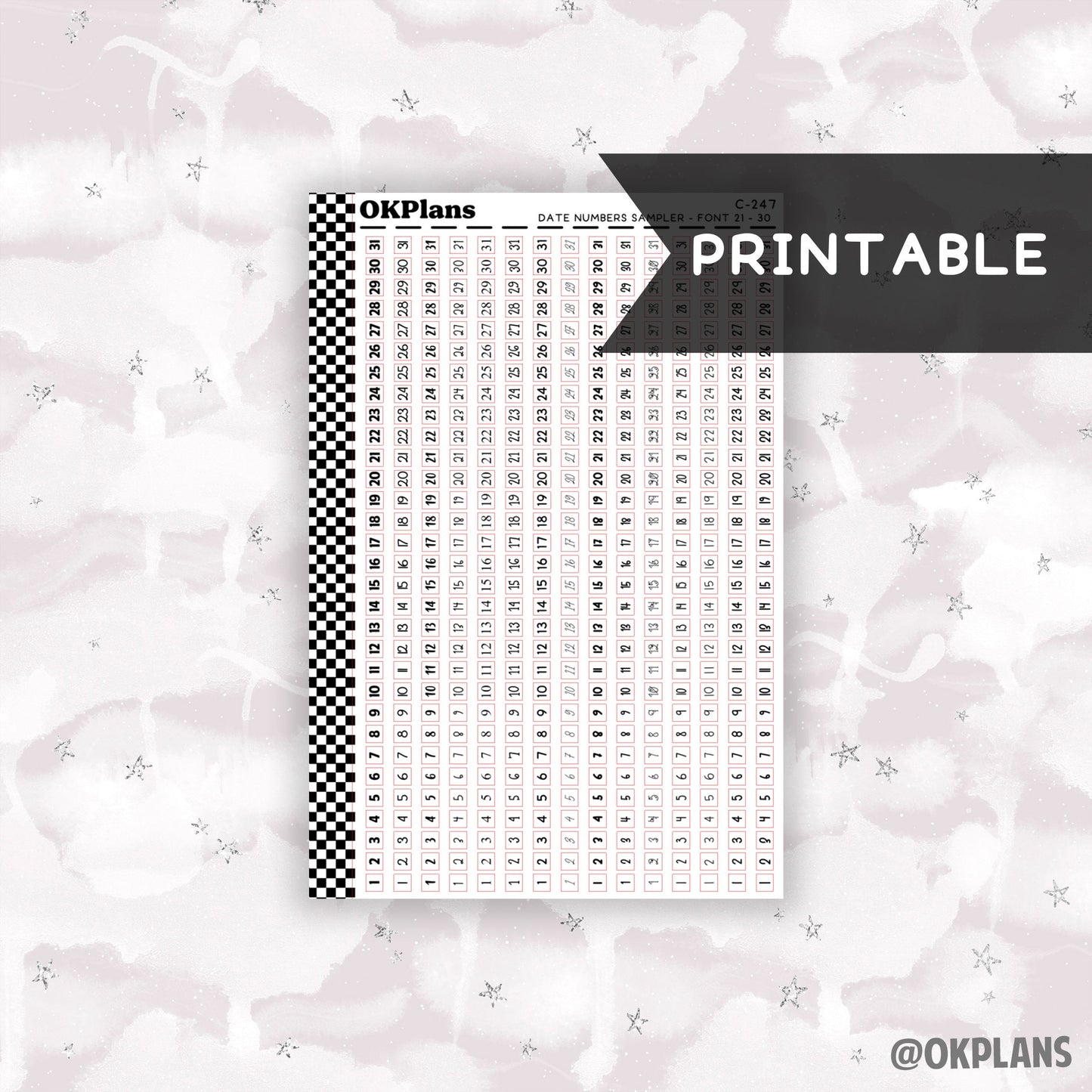 Mini Date Numbers Sampler - Font 1-15 // Printable // C-247 // Functional