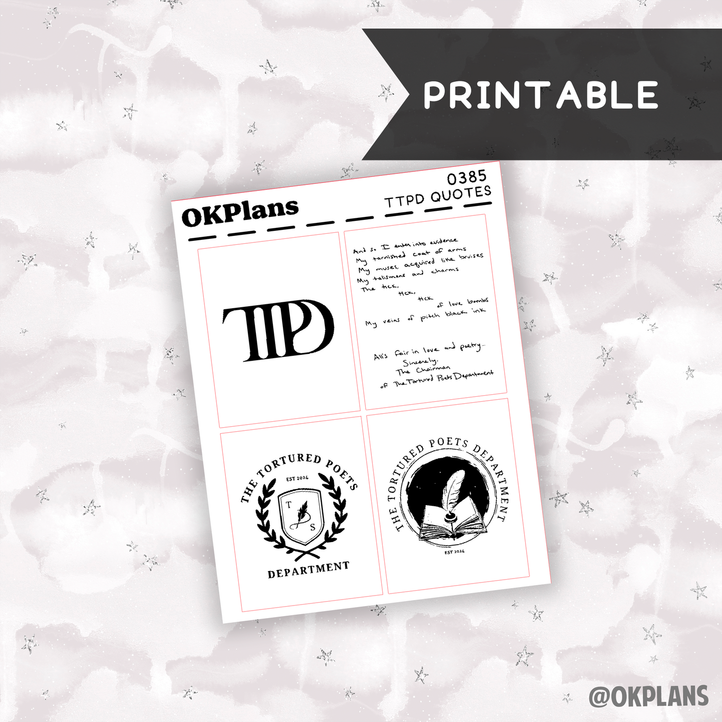 TTPD Quote Overlay// Printable // 0385 // Foiled