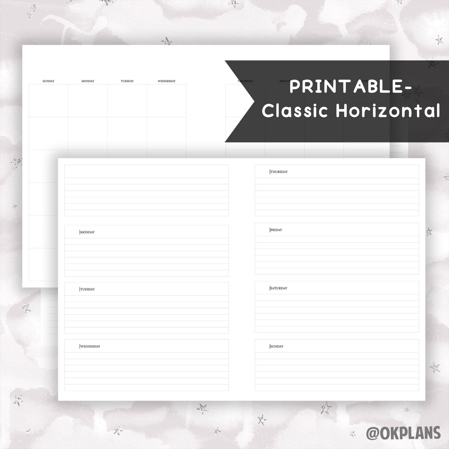 Classic Horizontal Planner // Digital Download // Writing Paper, Study Note Template, Lecture Notes Taking