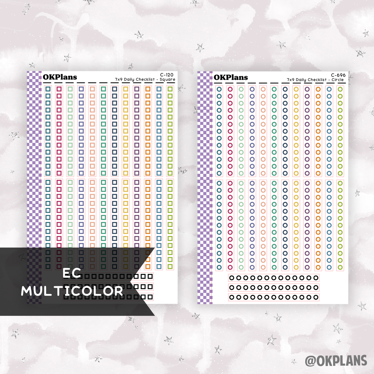 EC 7x9 Daily Checklist // Square or Circle // Pick your Color Palette