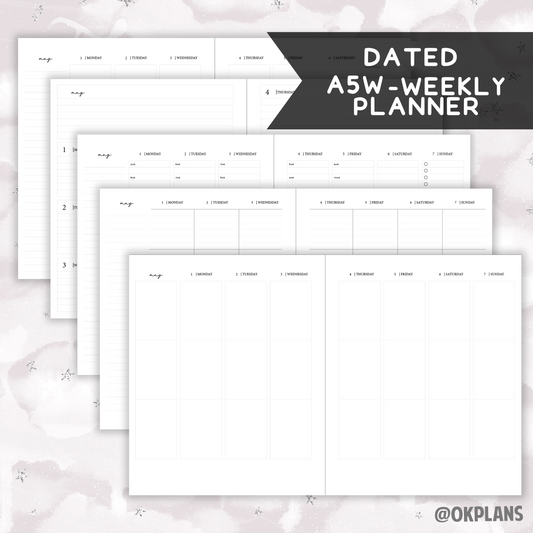 *DATED* A5 Wide Weekly Planner - Pick Monthly and Weekly Option
