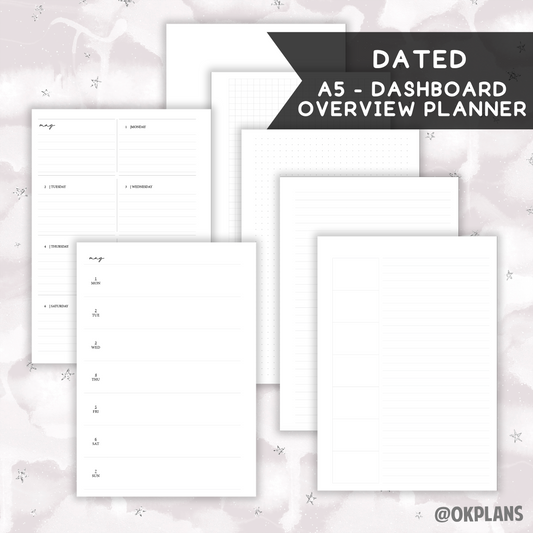 *DATED* A5 Dashboard Overview Coiled Planner - Pick Binding and Weekly Option