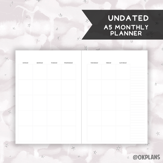 *UNDATED* A5 Monthly Coiled Planner - Pick Binding Option