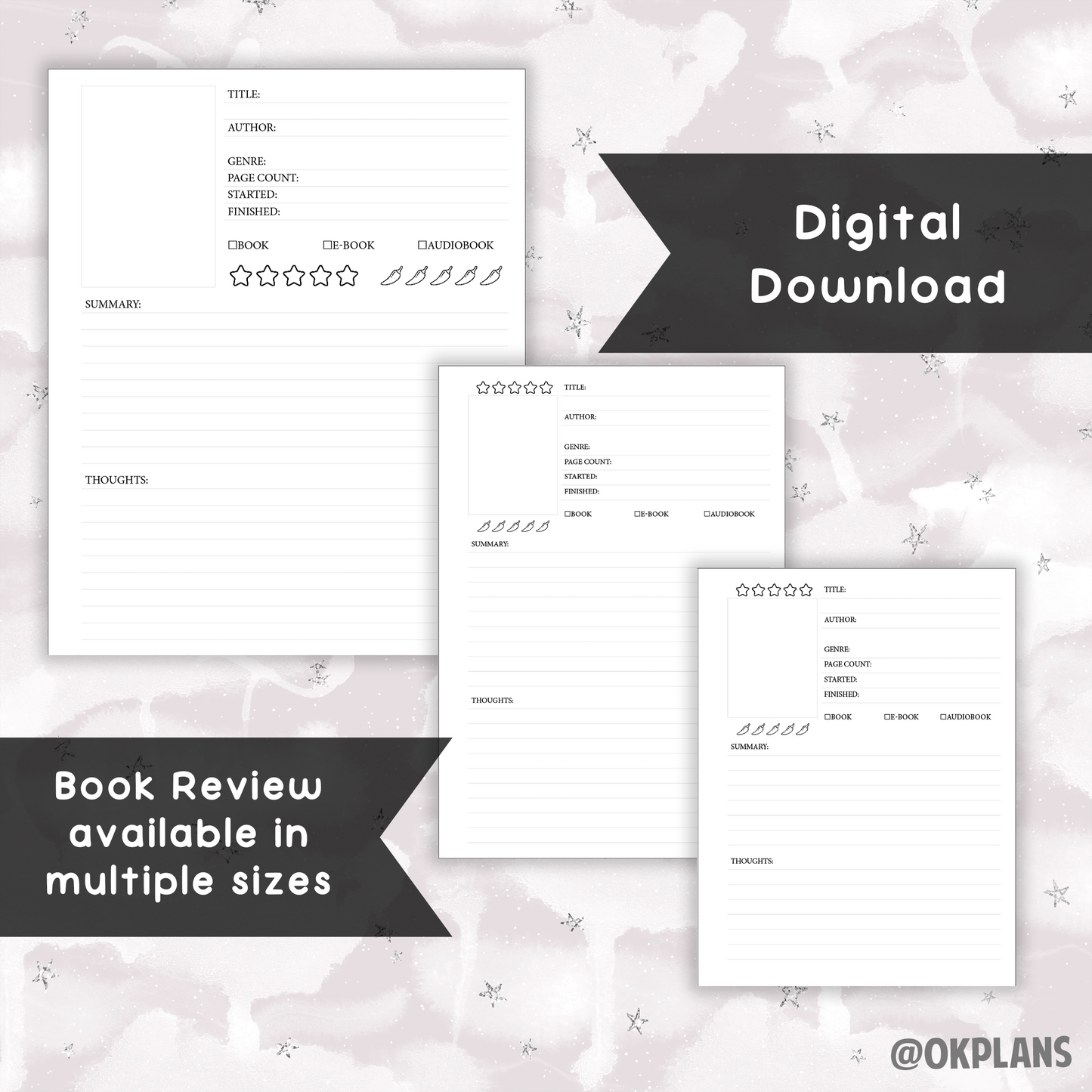 Book Review // Available in Multiple Sizes // Digital Download //  Writing Paper, Study Note Template, Lecture Notes Taking