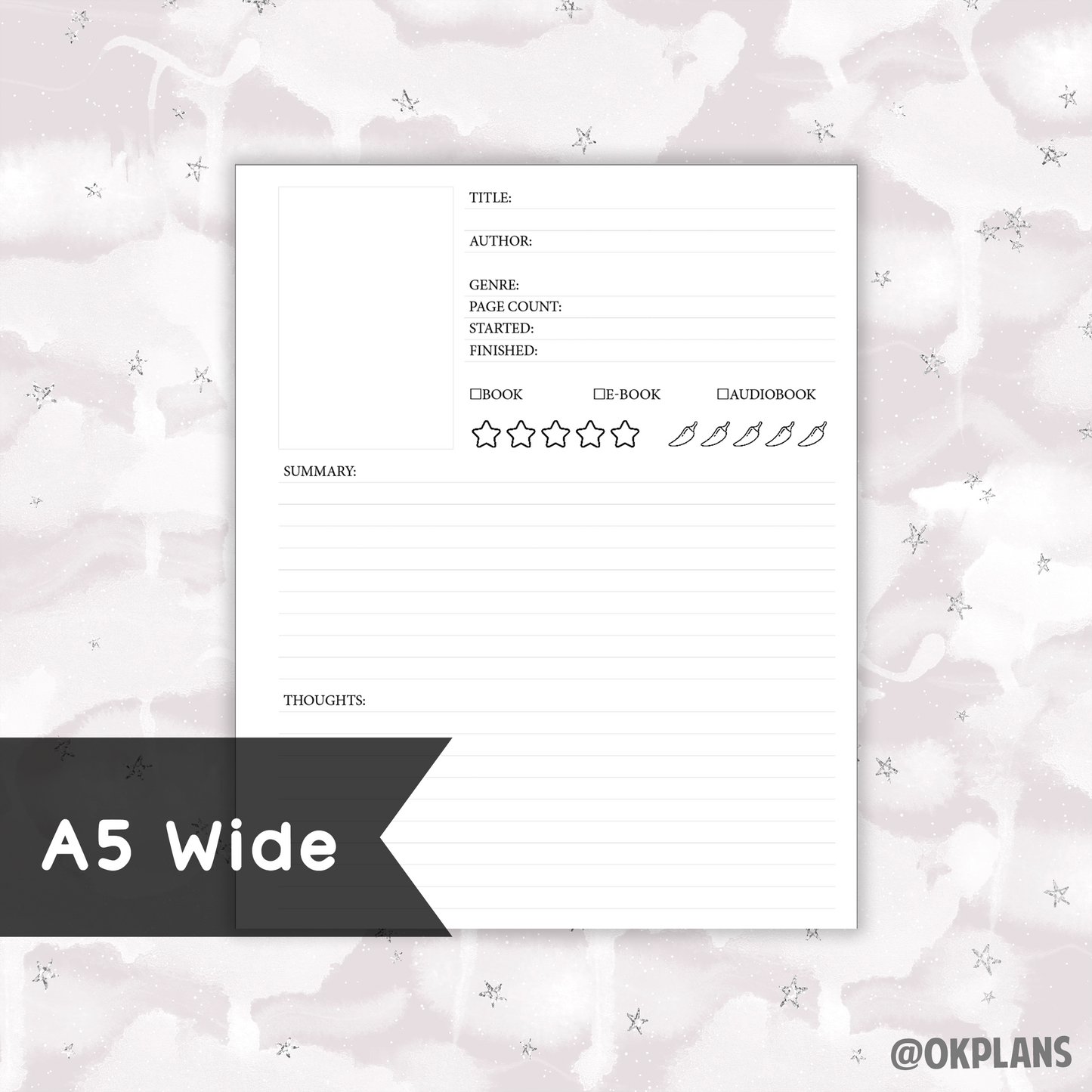 Book Review // Available in Multiple Sizes // Digital Download //  Writing Paper, Study Note Template, Lecture Notes Taking