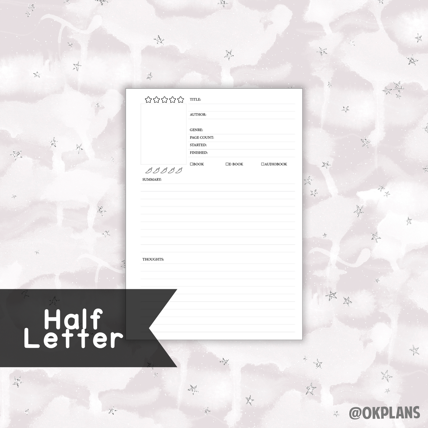 Book Review // Available in Multiple Sizes // Digital Download //  Writing Paper, Study Note Template, Lecture Notes Taking