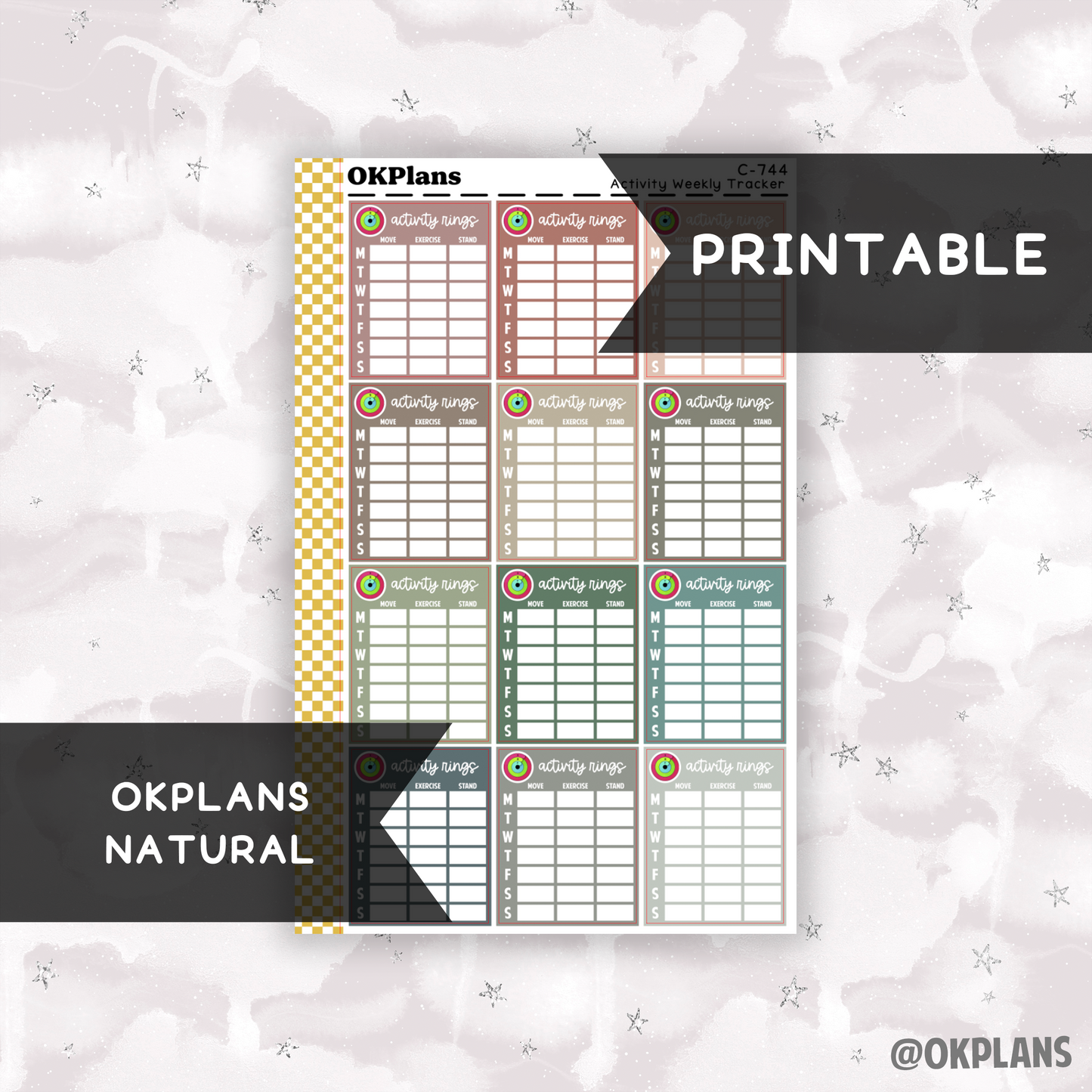 Activity Weekly Tracker // Printable // C-744 // OKPLANS Natural // Multicolor Functional