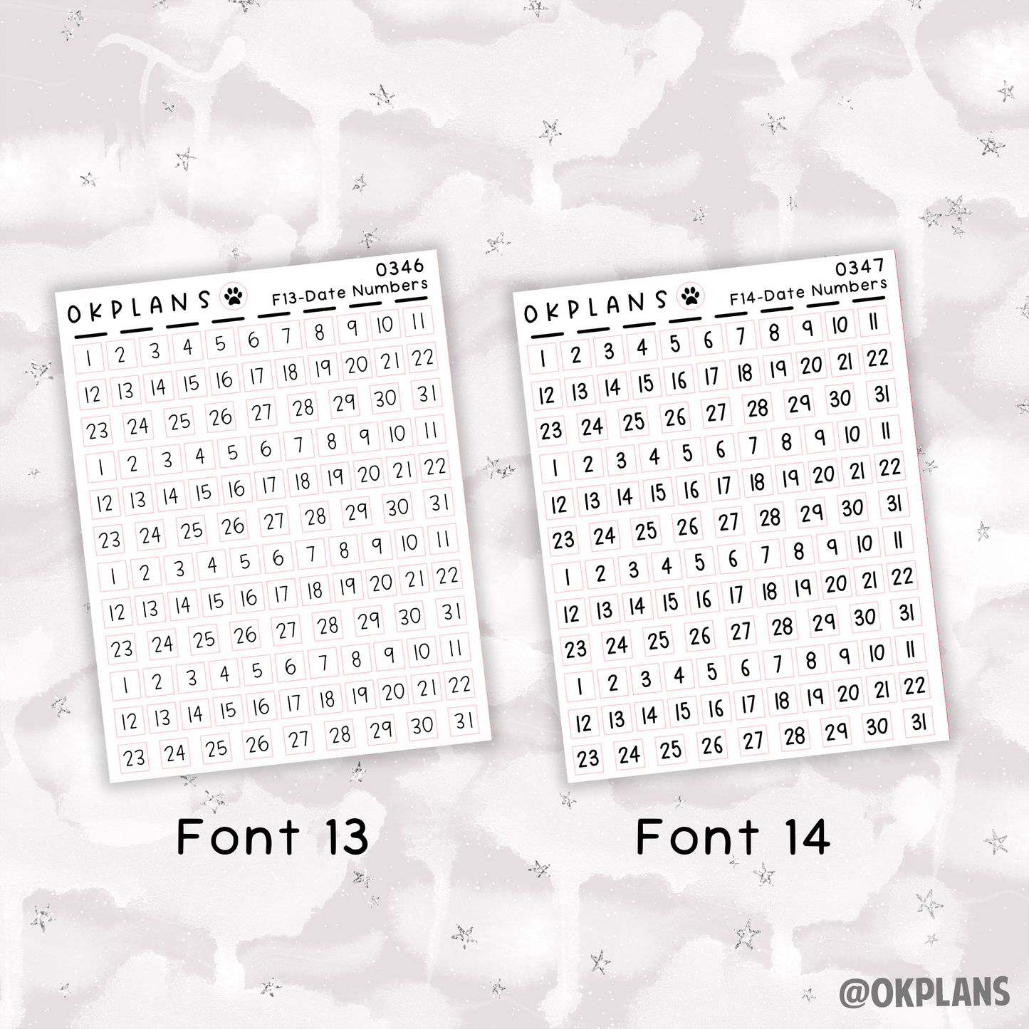 Date Numbers // Font Options // Foiled