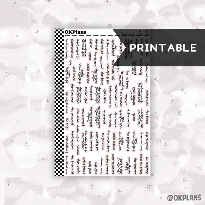 Holidays // Font 10 // Printable // C-754 // Functional