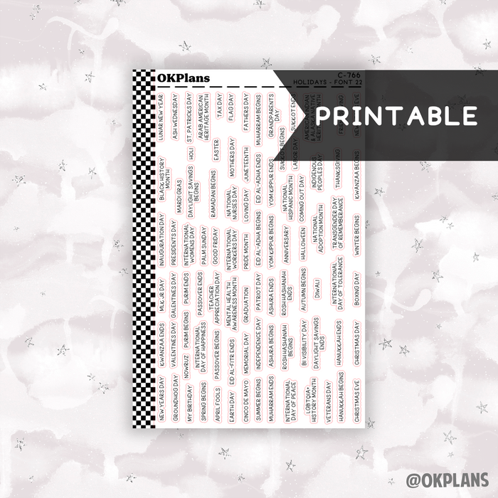 Holidays // Font 22 // Printable // C-766 // Functional