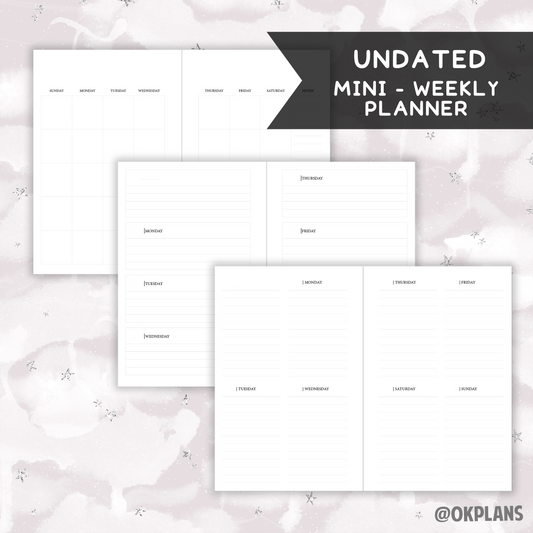 *UNDATED* Mini Weekly Planner - Pick Weekly Option