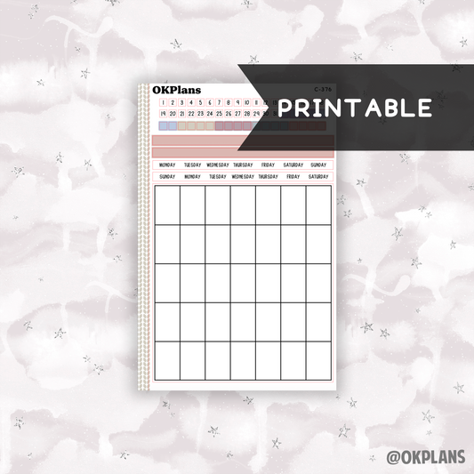 A5 3/4 Page Box Perpetual Calendar Sticker // Printable // C-376 // Functional