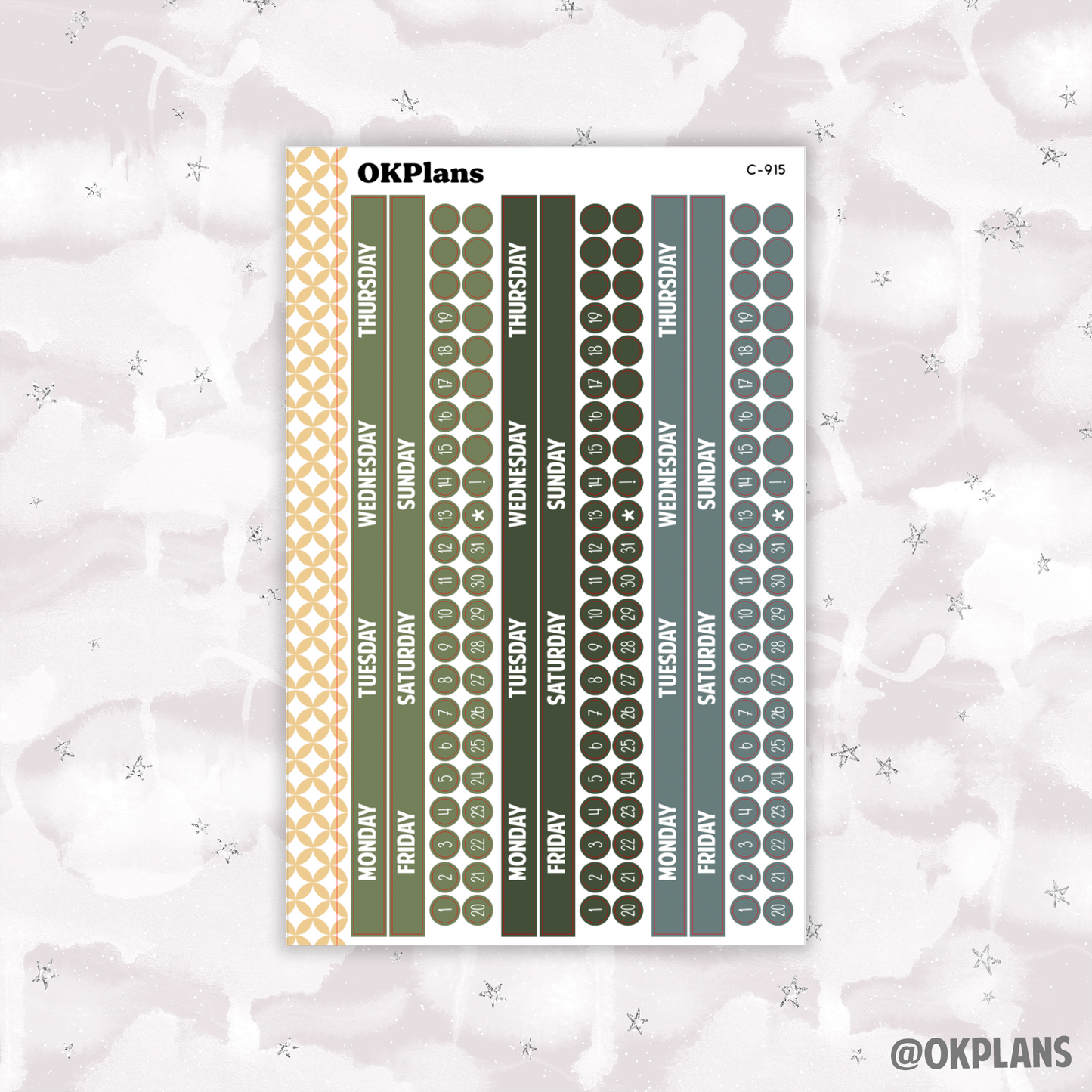 Monday Start Monthly Strips // EC 8.5x11