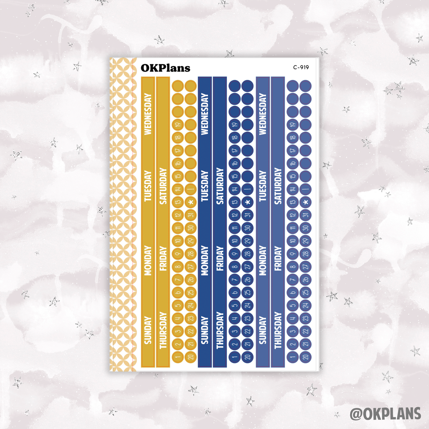 Sunday Start Monthly Strips // EC 8.5x11