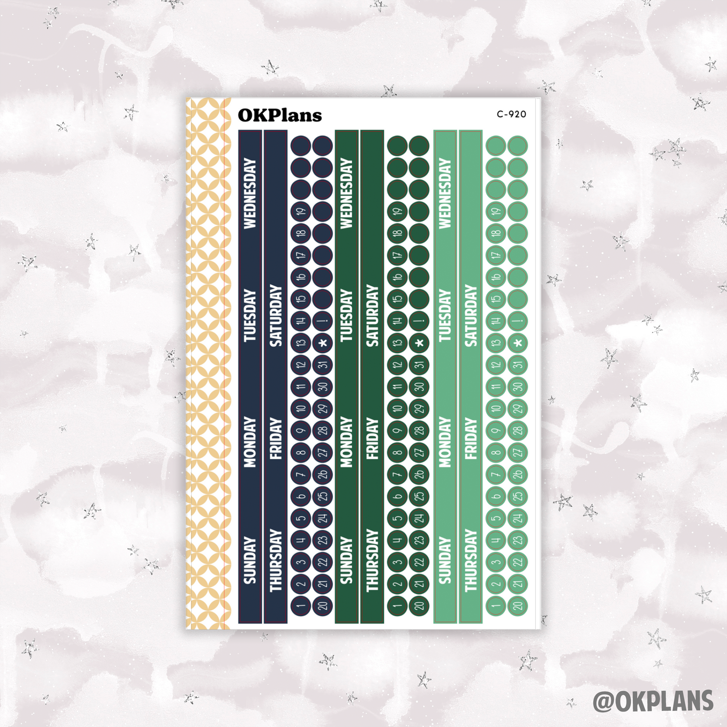 Sunday Start Monthly Strips // EC 8.5x11