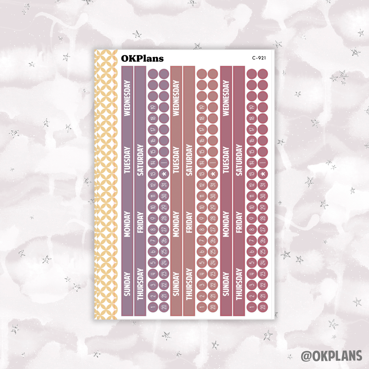 Sunday Start Monthly Strips // EC 8.5x11