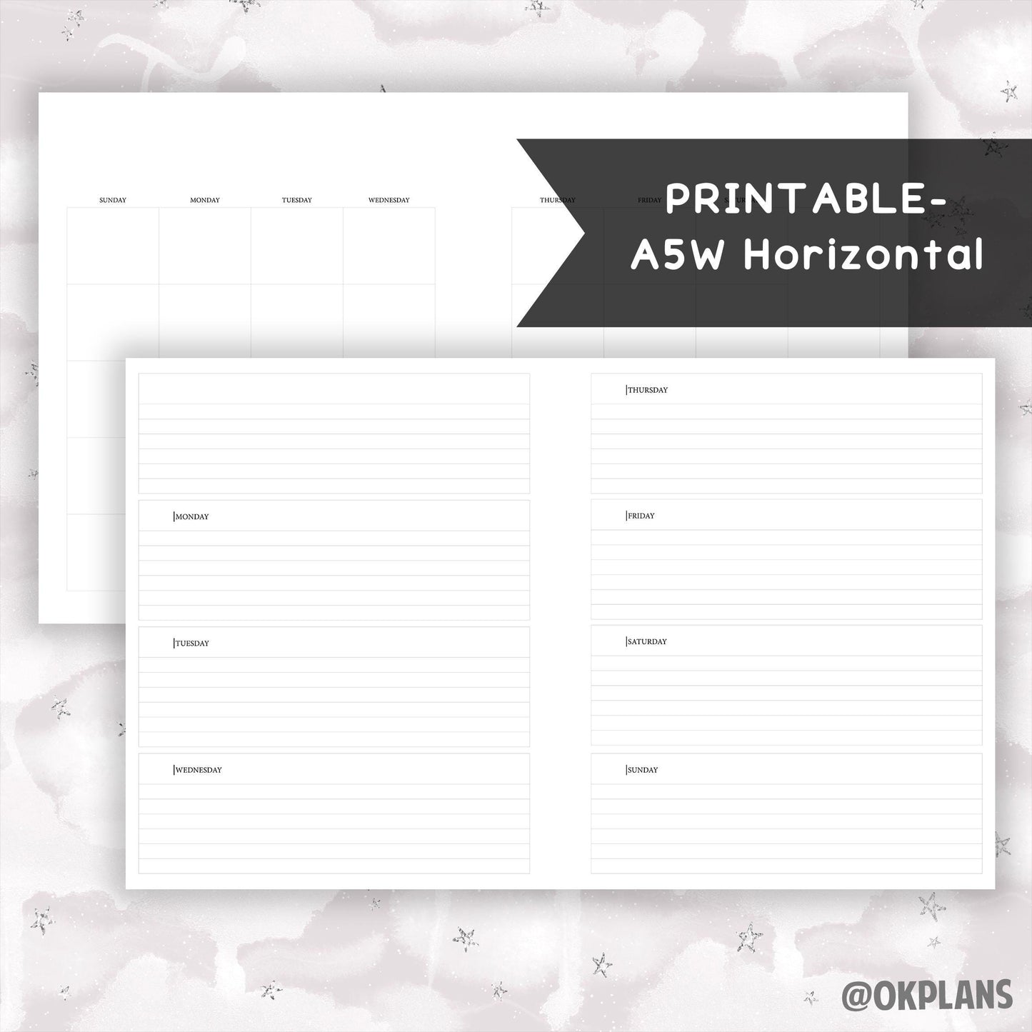 A5Wide Horizontal Planner // Digital Download // Writing Paper, Study Note Template, Lecture Notes Taking