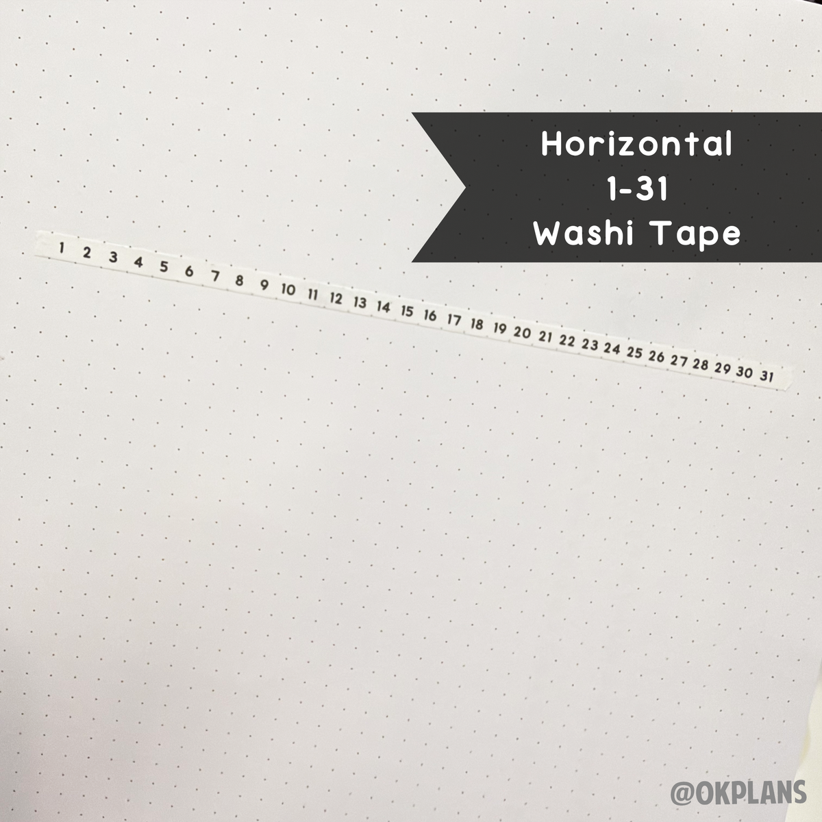1-31 (Horizontal) Washi Tape // 5mm Bullet Journal