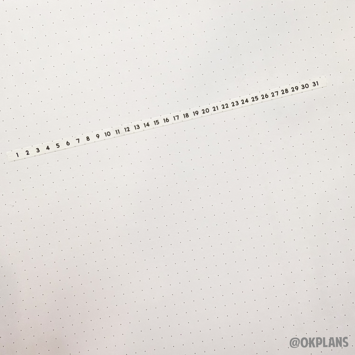1-31 (Horizontal) Washi Tape // 5mm Bullet Journal