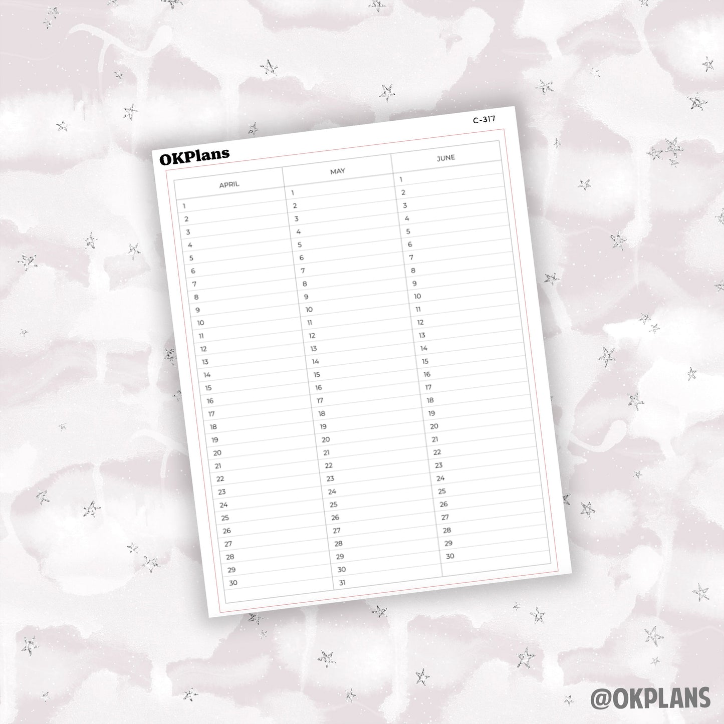 7x9 Quarterly Perpetual Calendar Sticker // C-316, C-317, C-318, C-319 // Functional
