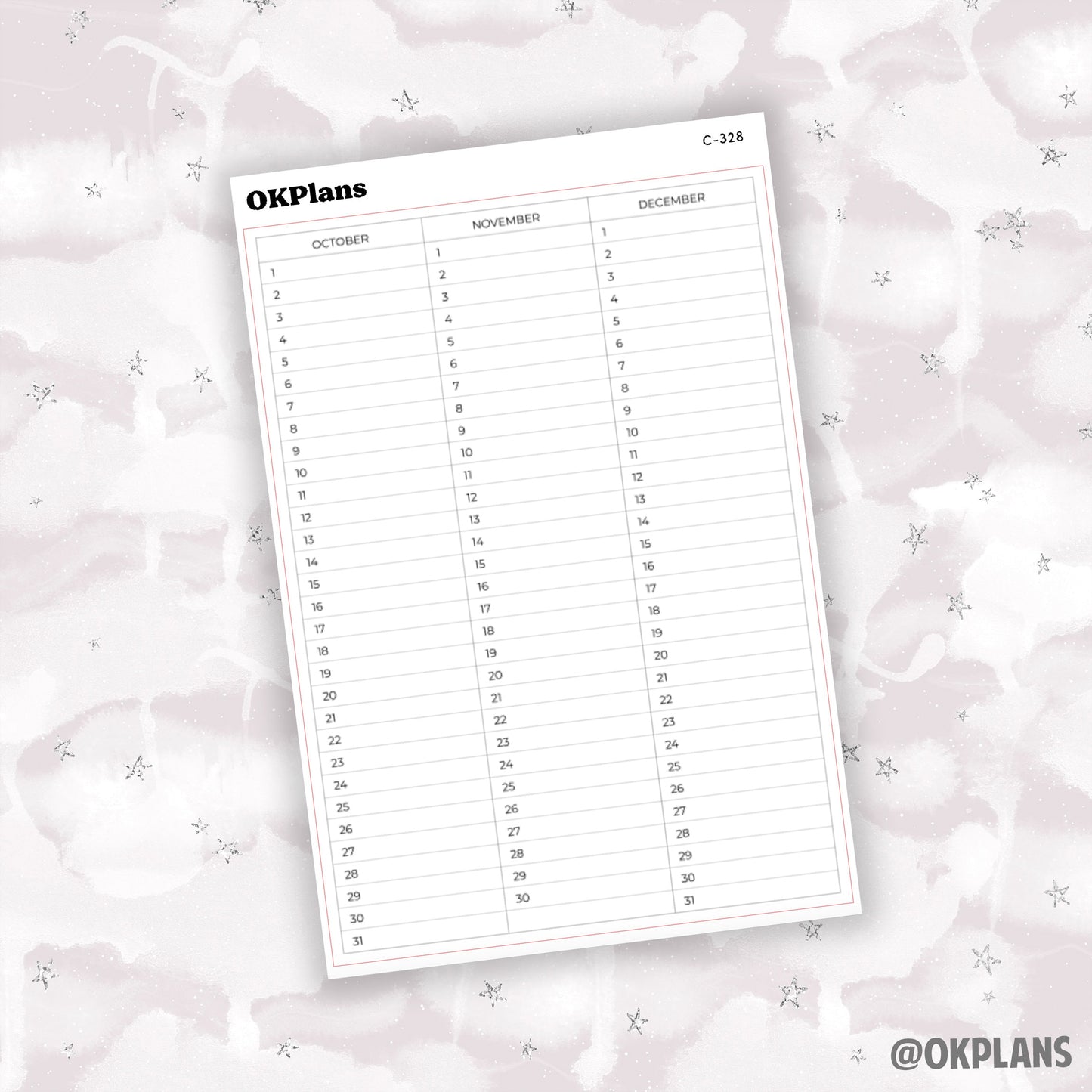 A5 Quarterly Perpetual Calendar Sticker // C-325, C-326, C-327, C-328 // Functional