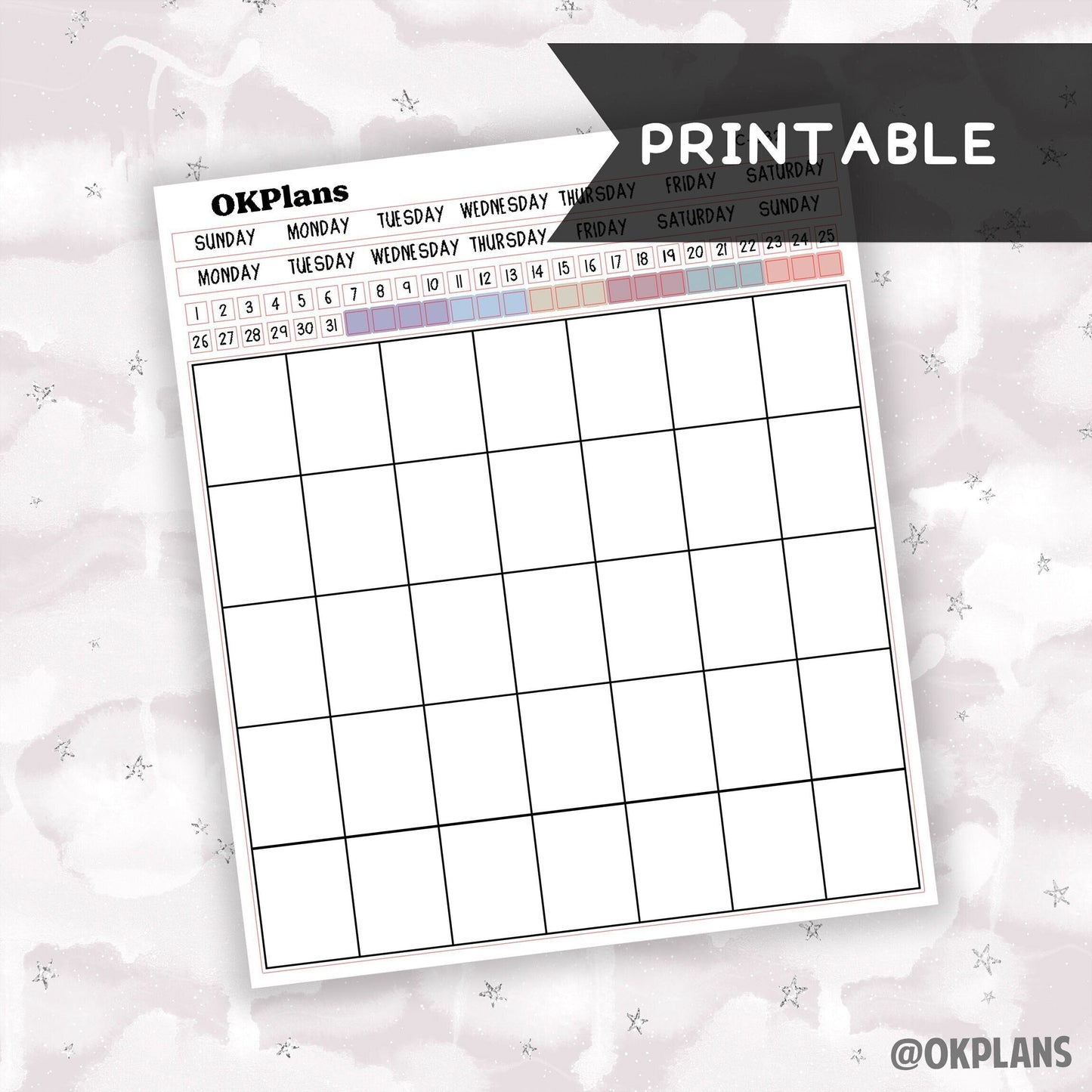 7x9 3/4 Page Box Perpetual Calendar Sticker // Printable // C-332 // Functional