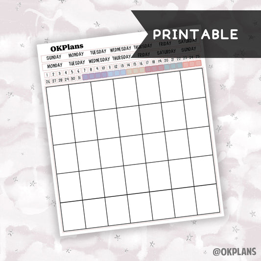 7x9 3/4 Page Box Perpetual Calendar Sticker // Printable // C-332 // Functional