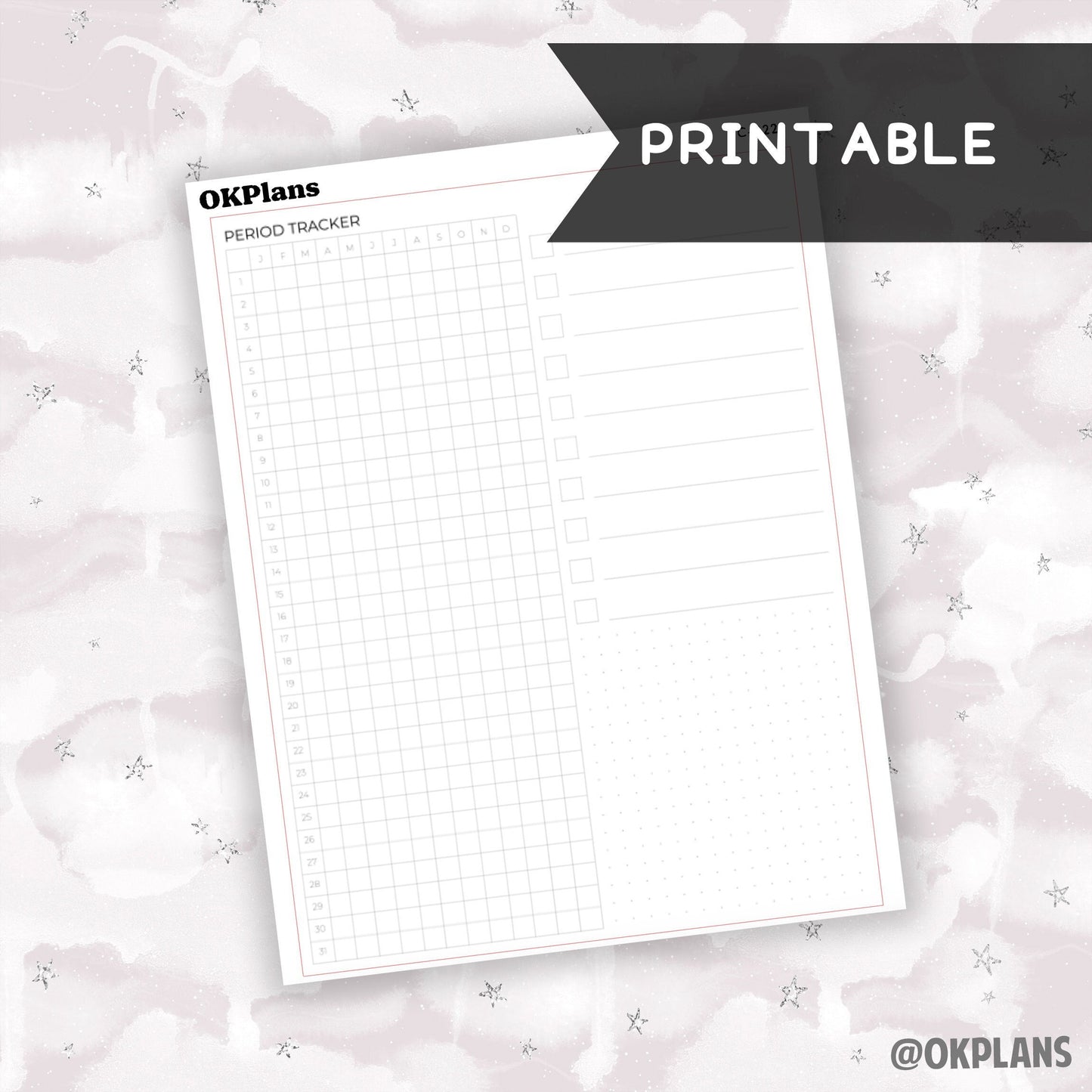 7x9 Period Tracker Sticker // Printable // C-322 // Functional