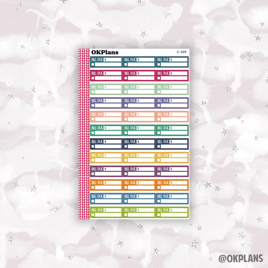 1.6in Bill Due Labels // EC Multi // C-339 // Multicolor Functional