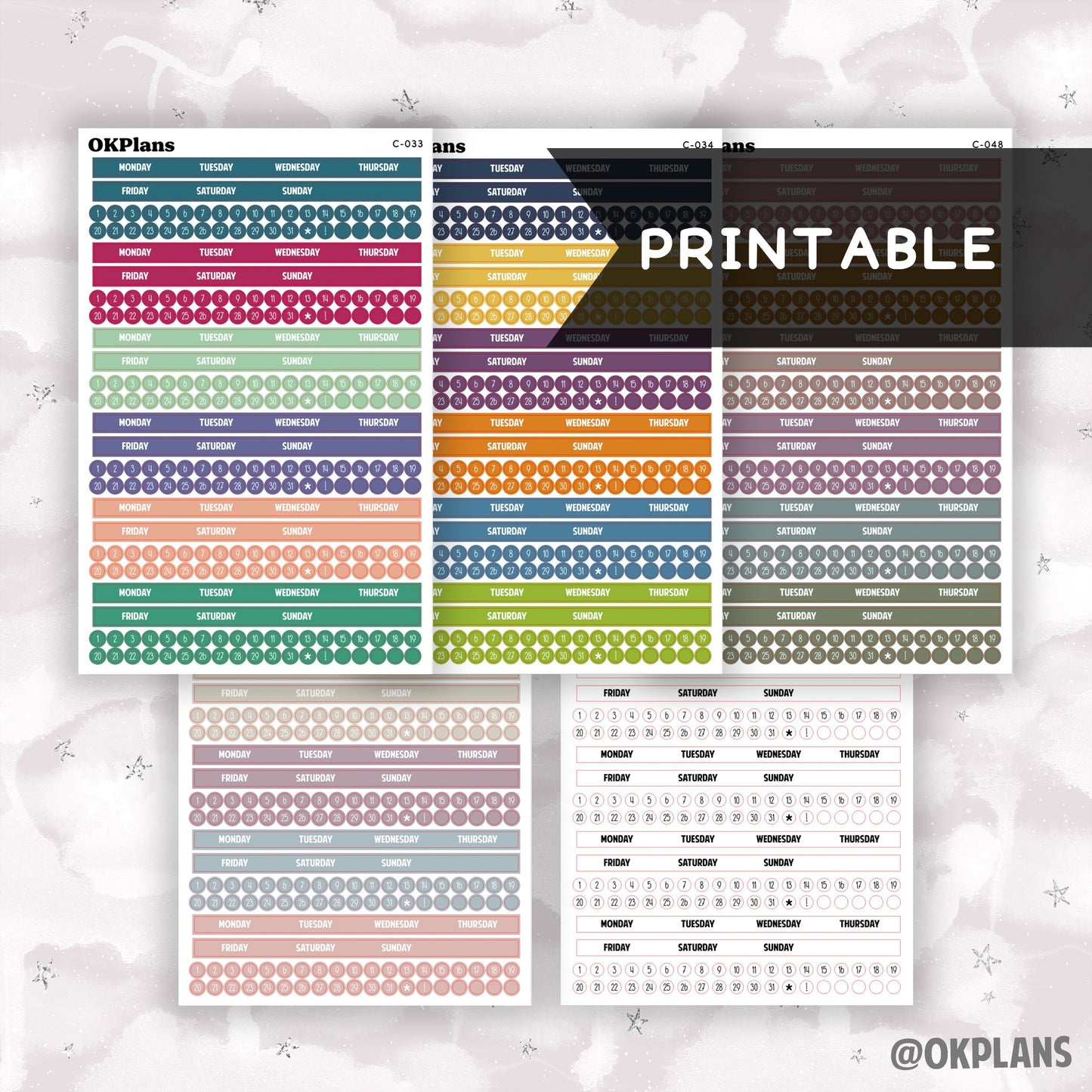 Monday Start Monthly Strips // Printable // EC A5