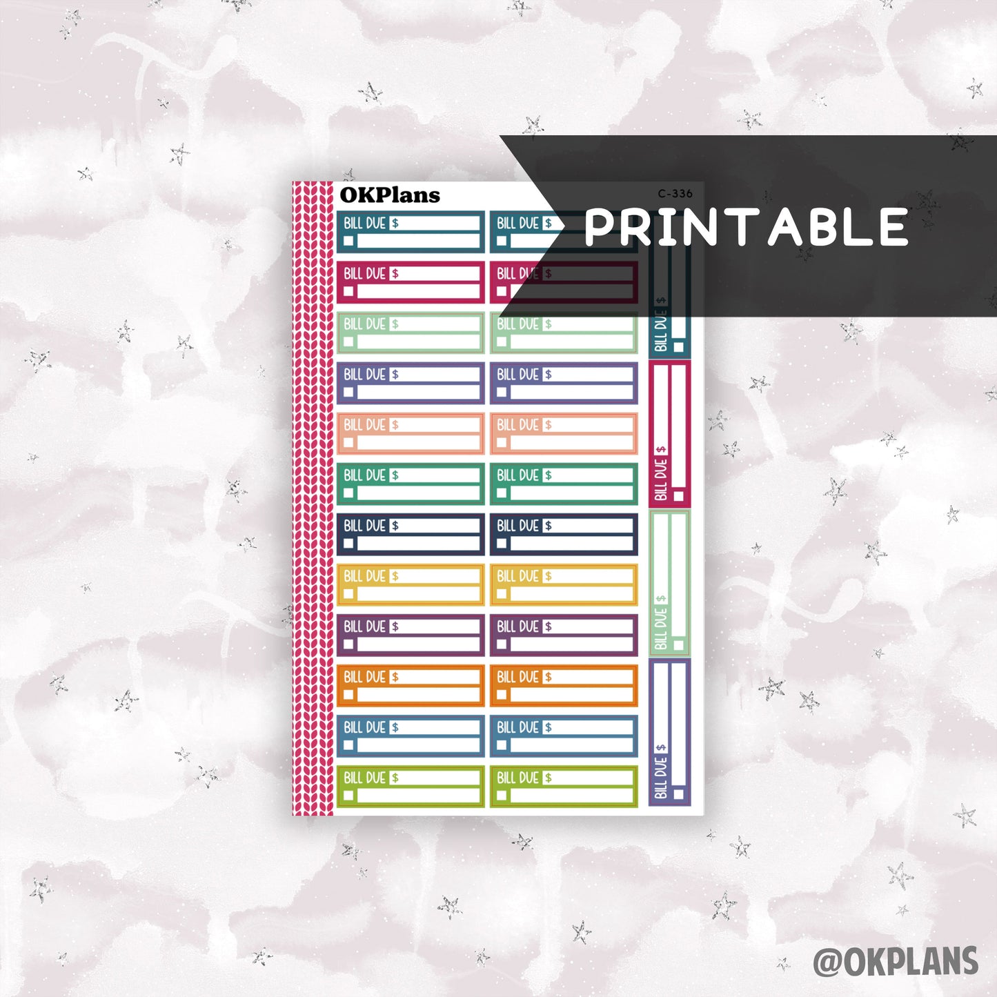 8.5x11 Bill Due Labels // Printable // EC Multi // C-336 // Multicolor Functional