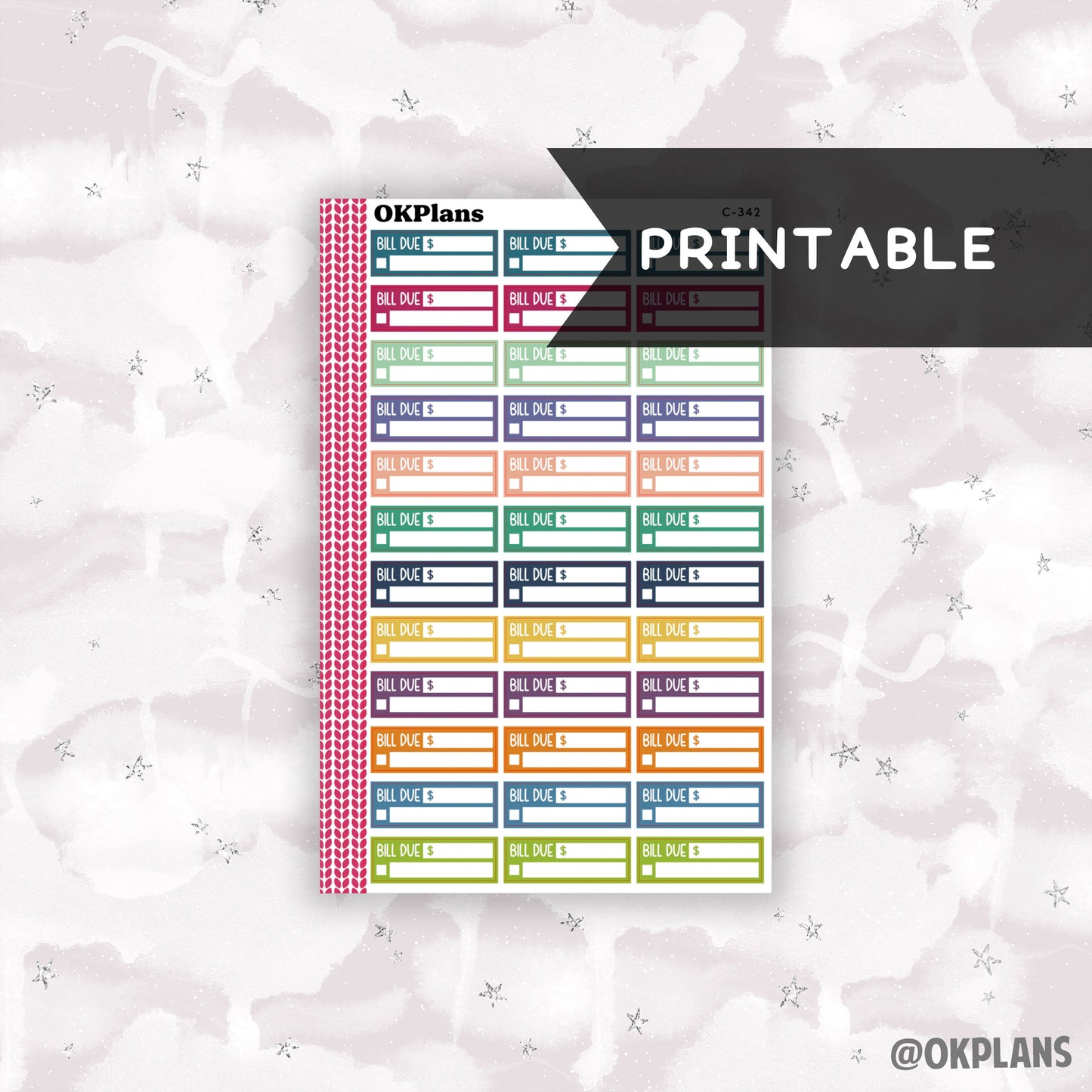 1.5in Bill Due Labels // Printable // EC Multi // C-342 // Multicolor Functional