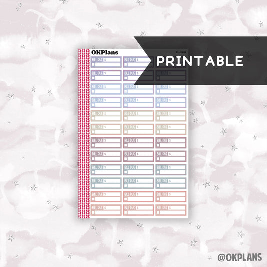 A5 Bill Due Labels // Printable // Canvas // C-347 // Multicolor Functional