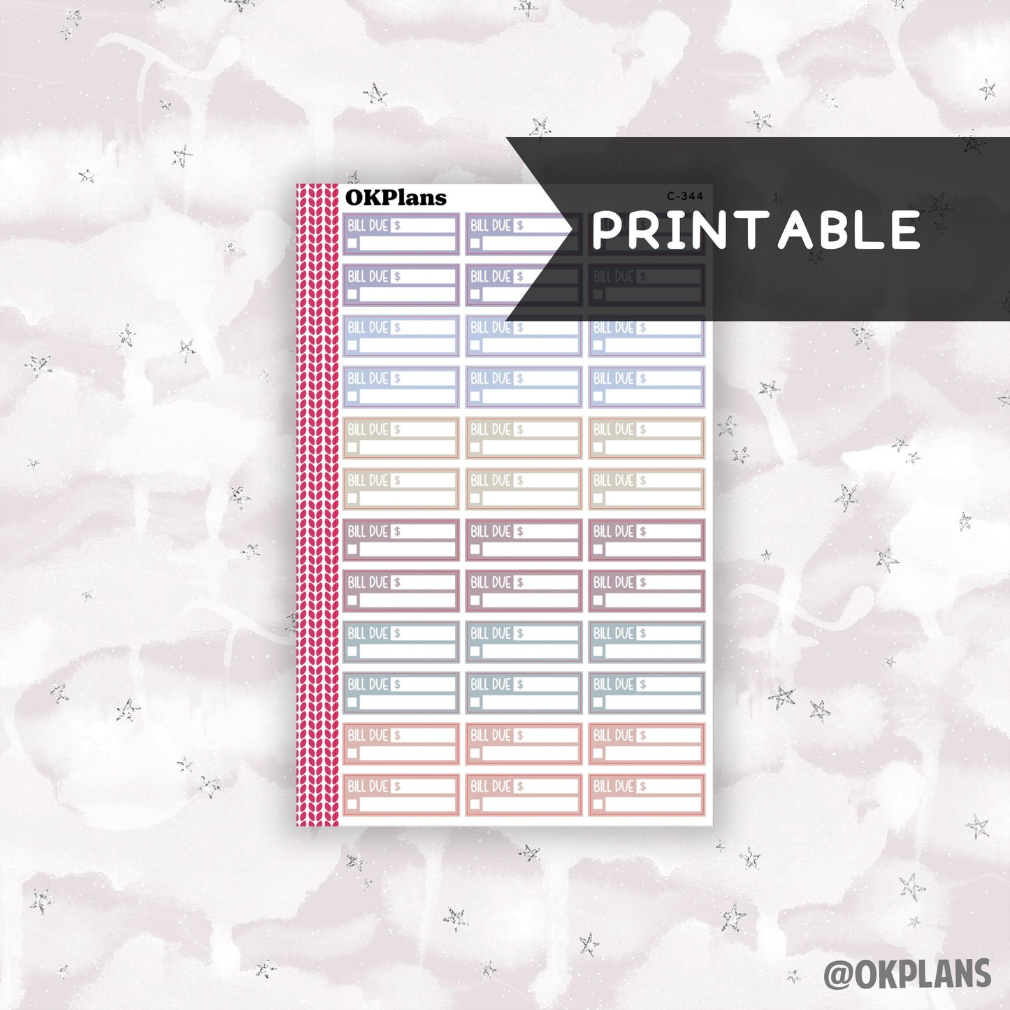 1.5in Bill Due Labels // Printable // Canvas // C-344 // Multicolor Functional