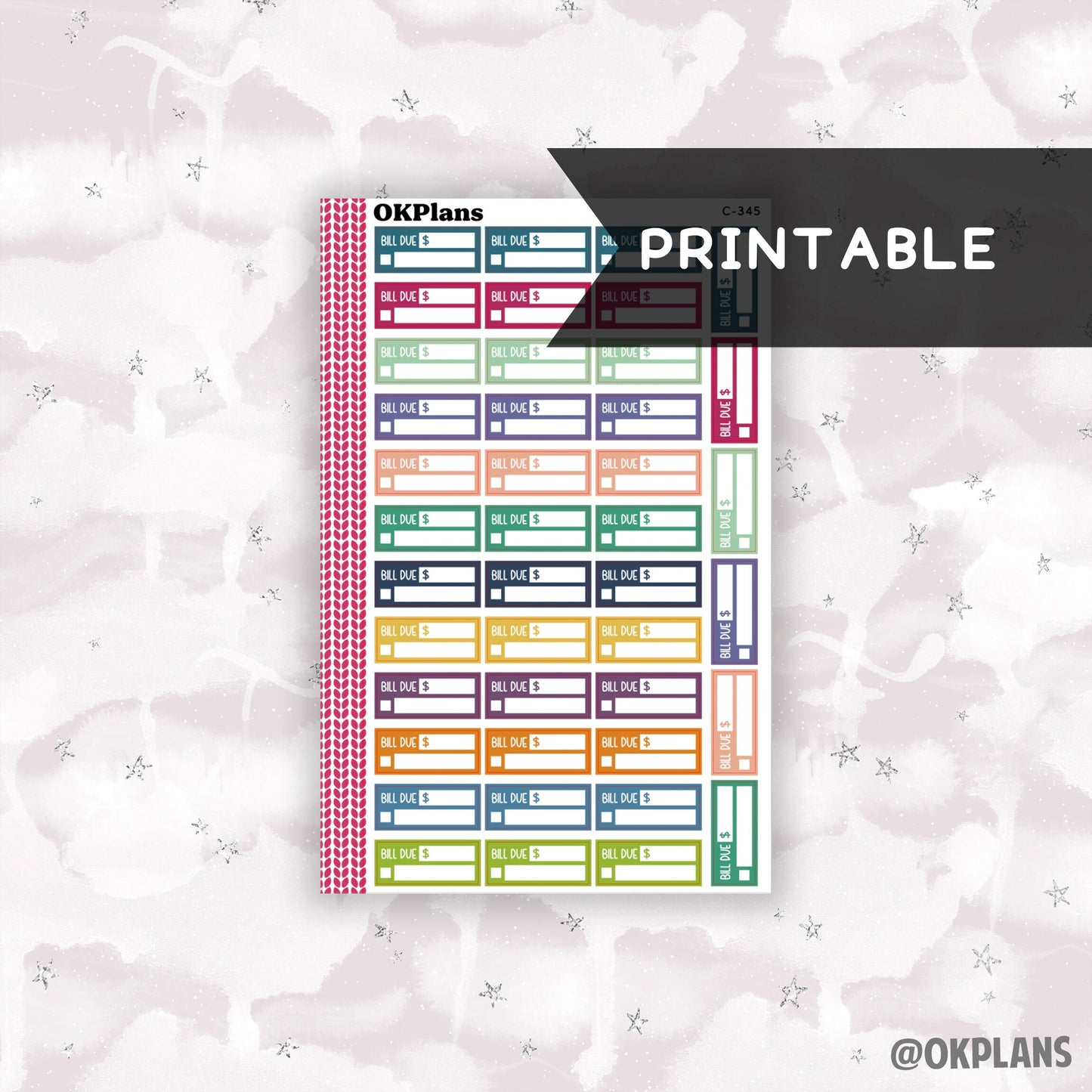 A5 Bill Due Labels // Printable // EC Multi // C-345 // Multicolor Functional