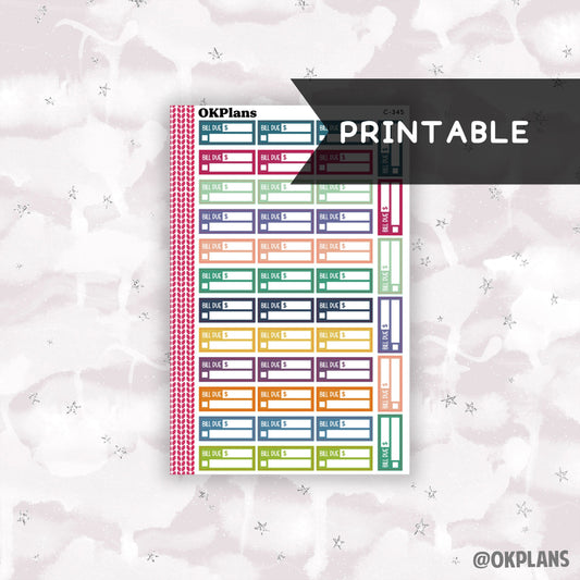 A5 Bill Due Labels // Printable // EC Multi // C-345 // Multicolor Functional